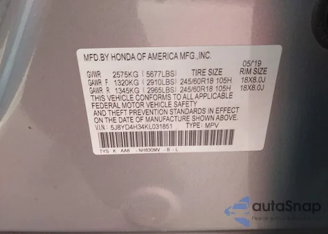 2019 Acura Mdx Standard z USA, uszkodzony, nr VIN 5J8YD4H34KL031851